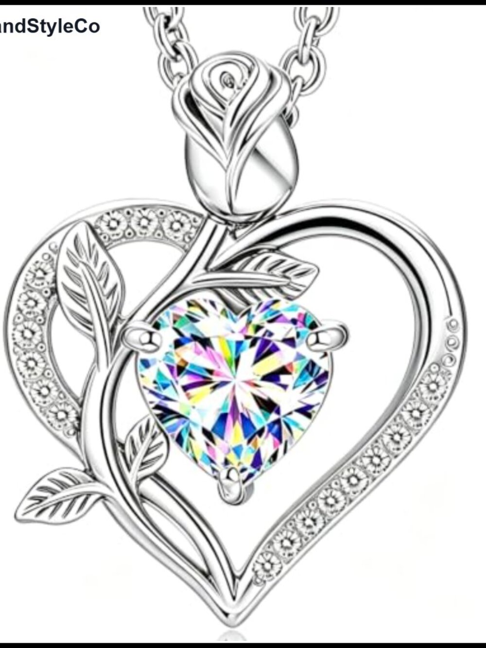 18K White Gold Plated Moissanite Heart Pendant Necklace